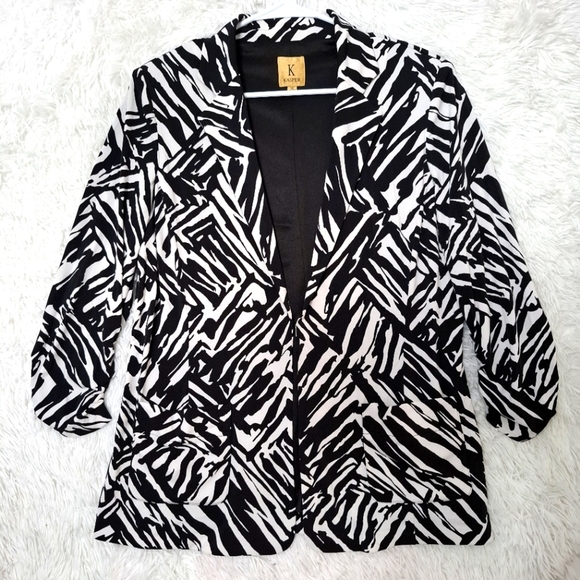 KASPER Gold Label Blazer Zebra Print 3/4 Sleeve Soft Lightweight Size 10 - Picture 1 of 12